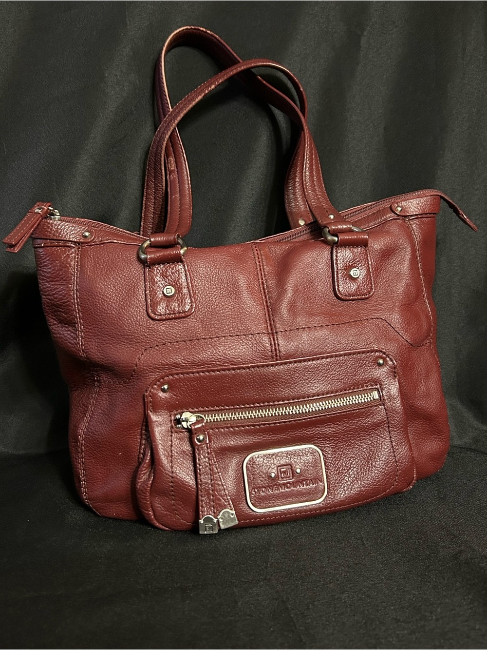 Stone Mountain Wine Red Leather Shoulder Tote Purse
